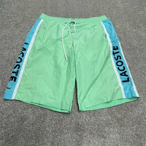 LACOSTE Mens Green Swim Trunks size 7 w/ Spell Out Sides and Logo 35W beach - Picture 3 of 11